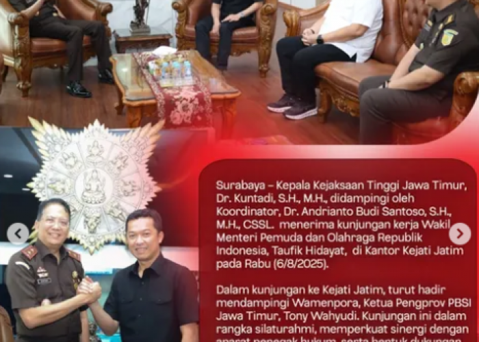 Wamenpora Kunjungi Kejati Jatim, Dorong Sinergi Lintas Sektor dan Dukung Piala Kejati 2025