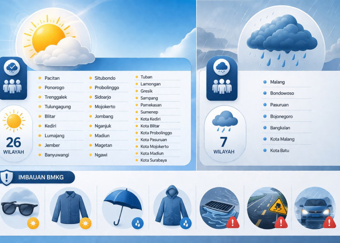 Prakiraan Cuaca Jatim 18 April 2026, Tujuh Wilayah Diprediksi Hujan Ringan