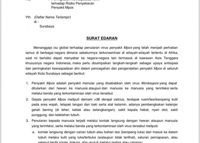 Wali Kota Eri Terbitkan SE Peningkatan Kewaspadaan Risiko Penyebaran Mpox