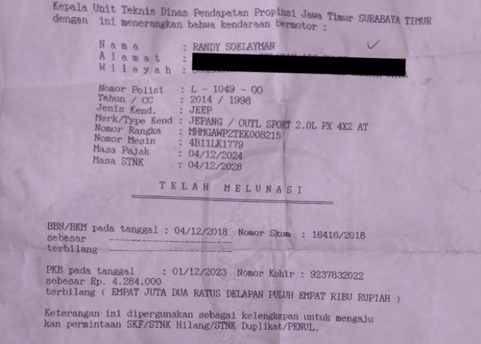 Outlander yang Dikemudikan Erica Ternyata Atas Nama Randy Soelyaman, Nunggak Pajak 2 Tahun