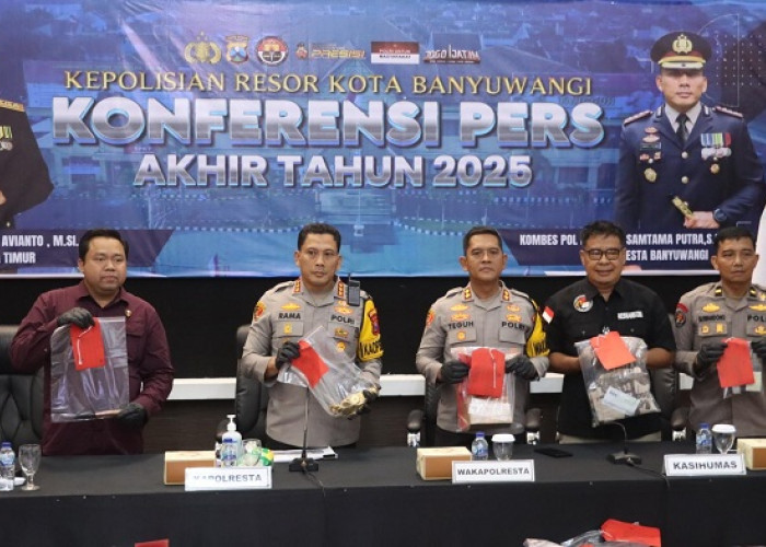 Rilis Akhir Tahun 2025 Polresta Banyuwangi Pengungkapan Perkara Naik, Kecelakaan Turun