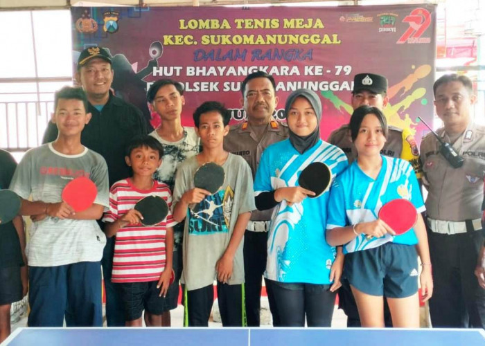 Semarakkan HUT Ke-79 Bhayangkara, Polsek Sukomanunggal Gelar Lomba Tenis Meja