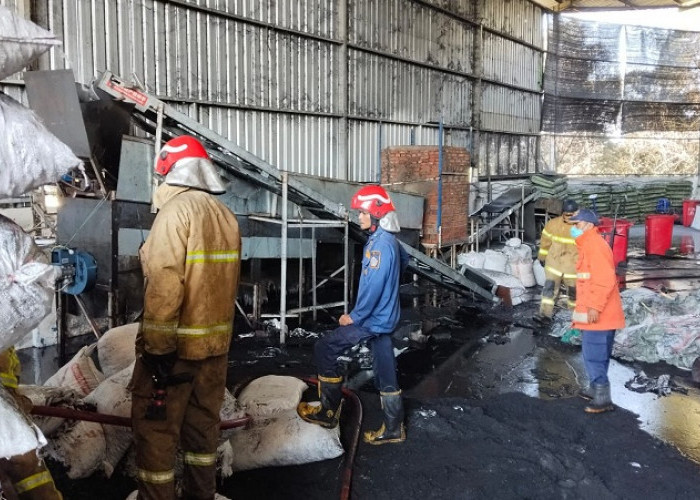Akibat Percikan Mesin Tungku, Gudang Arang di Manyar Gresik Terbakar