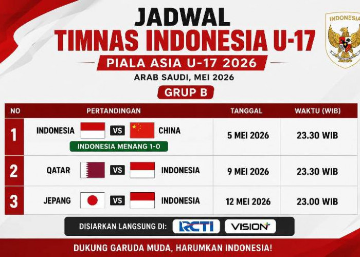  Jadwal Timnas Indonesia U-17 di Piala Asia 2026, Lawan Qatar Jadi Penentu
