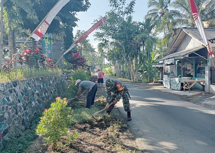 Sambut HUT Ke-79 RI, Desa Ranubedali Lumajang Gotong Royong
