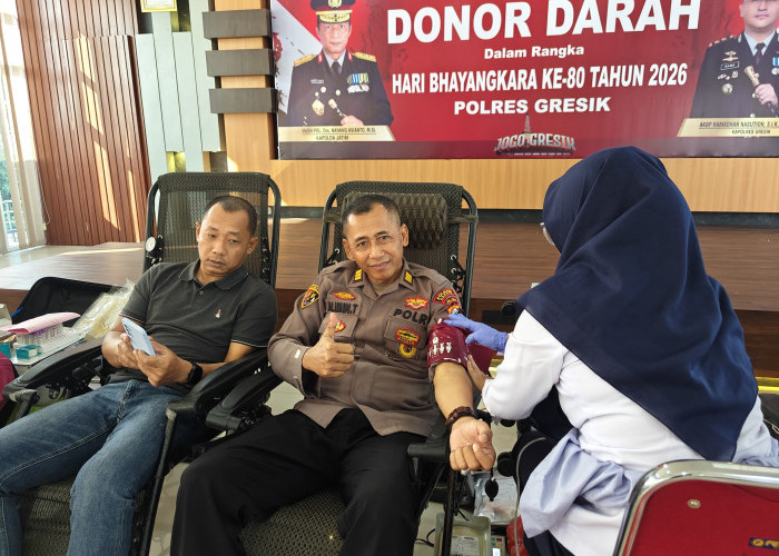 Sambut HUT Ke-80 Bhayangkara, Polres Gresik Bersama Kodim 0817 Gelar Aksi Sosial Donor Darah   