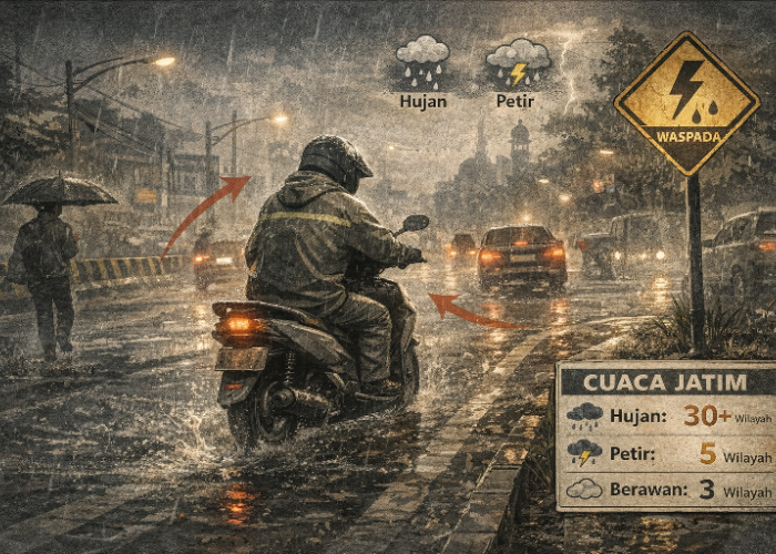 Prakiraan Cuaca Jatim 10 April 2026, 5 Wilayah Waspadai Hujan Disertai Petir