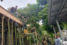 Satgas TMMD dan Warga Kompak Cor Dak Fasilitas Wudu Masjid Baiturrahman