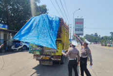 Truk Tebu Melintas, Satlantas Polres Ngawi Ingatkan Sopir Wajib Pasang Terpal