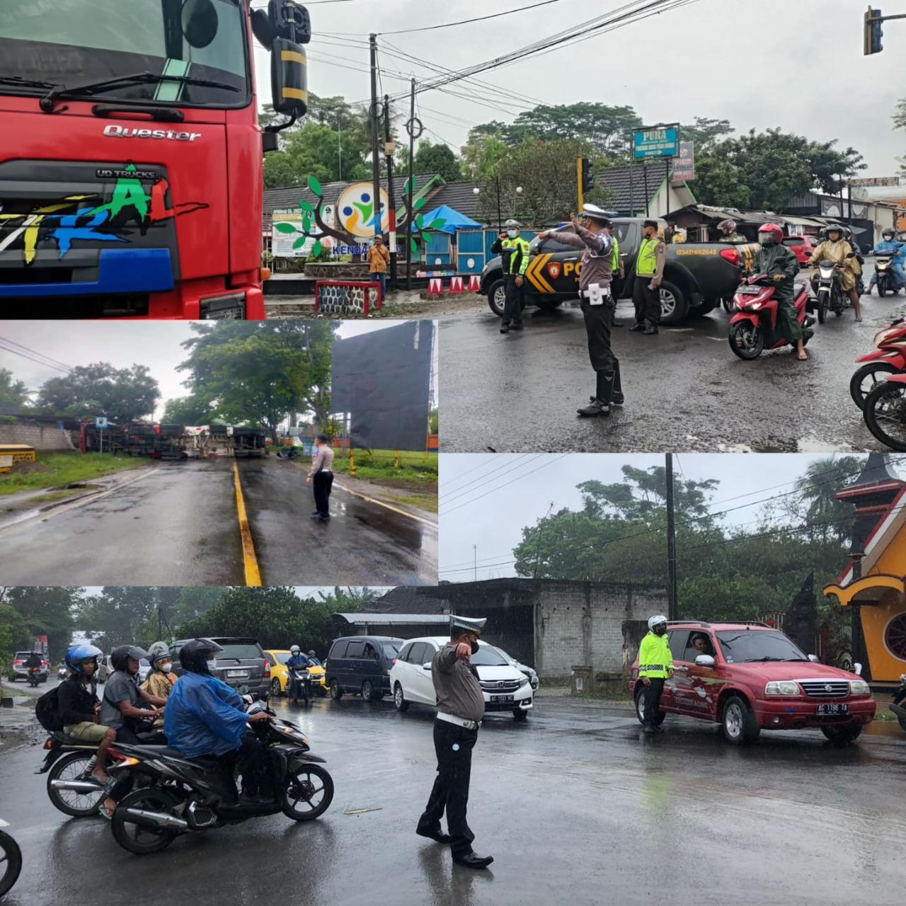 Truk Terguling Tutup Penuh Akses Jalan, Satlantas Polres Blitar Atur Lalin Antisipasi Kemacetan dan Laka