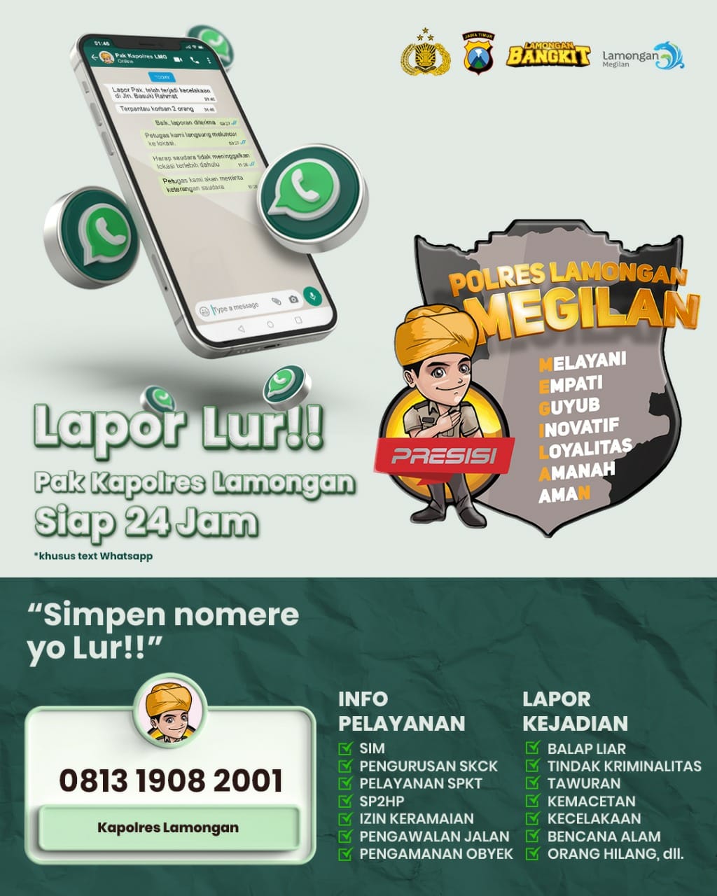 WhatsApp Kapolres Lamongan Siaga 24 Jam Layani Masyarakat