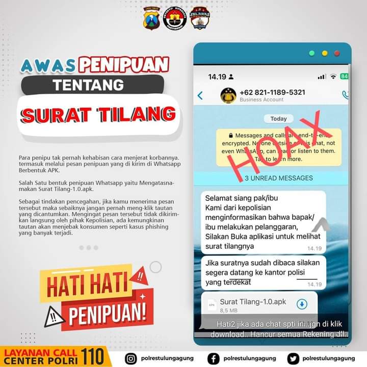 Polres Tulungagung Ingatkan Masyarakat Soal Penipuan Model Aplikasi Surat Tilang