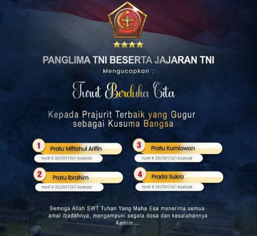 4 Prajurit TNI Gugur Ditembak KKB