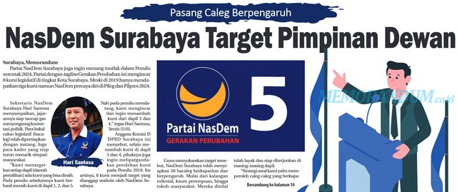 NasDem Surabaya Target Pimpinan Dewan
