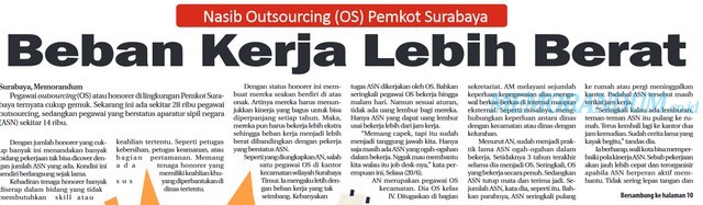 Nasib Outsourcing Pemkot Surabaya : Beban Kerja Lebih Berat