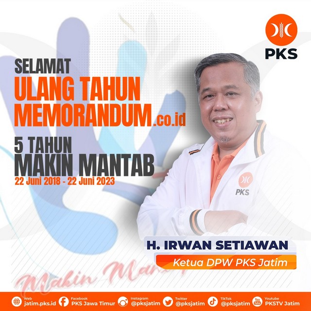 Ketua DPW PKS Jatim Mengucapkan Selamat HUT ke-5 Memorandum.co.id