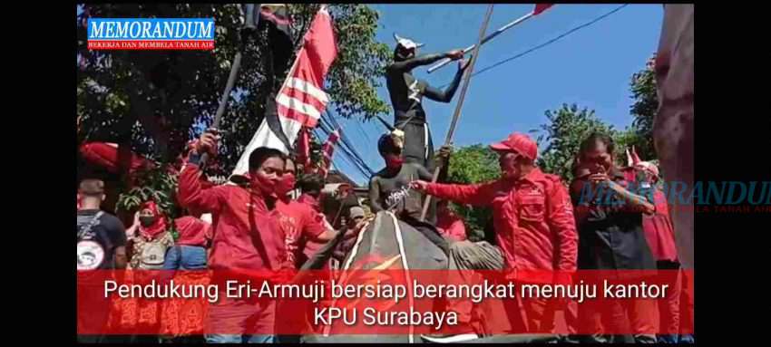 Video : Pendukung Eri – Armuji Bersiap Mengantar Jago PDIP Mendaftar ke KPU Surabaya