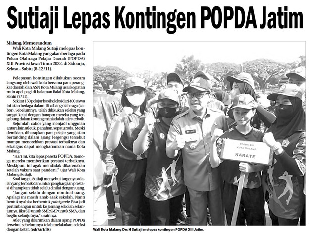 Wali Kota Malang Lepas Kontingen POPDA Jatim