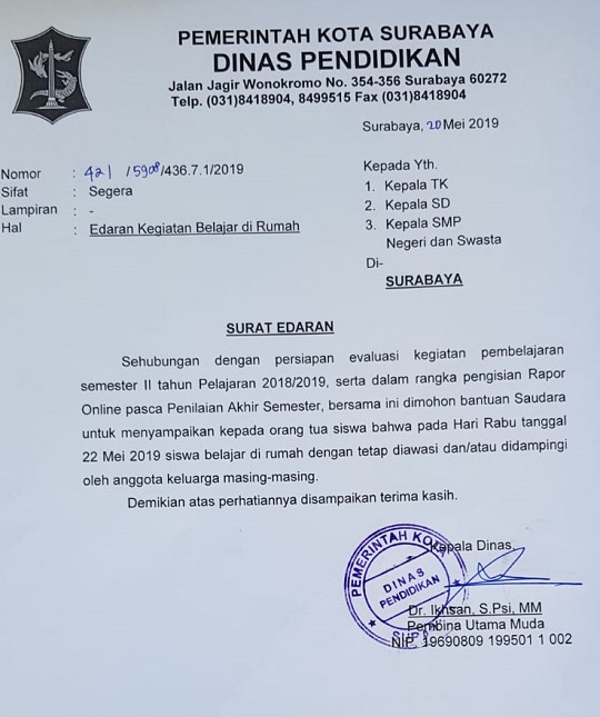 Dewan Soroti SE Dinas Pendidikan yang Liburkan Siswa Besok