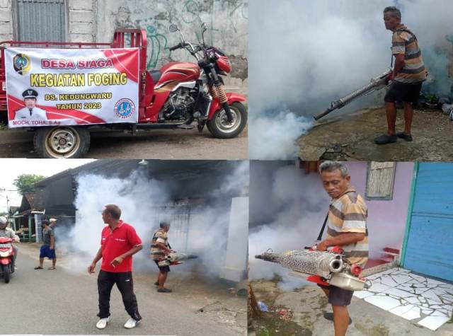 Cegah DBD, Pemdes Kedungwaru Fogging Rumah Warga dan Saluran Air