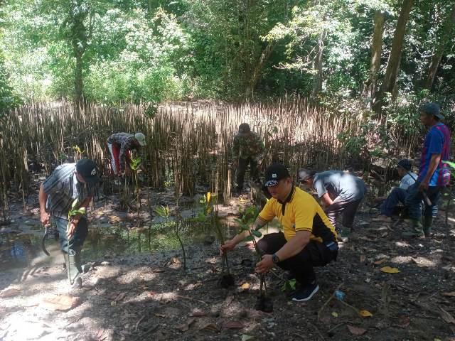 Bersama Warga, TNI dan Polri Tanam Ratusan Mangrove di Pantai Ngliyep