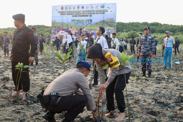 Tanam Mangrove, Polres Tanjung Perak Turut Pelihara Lingkungan