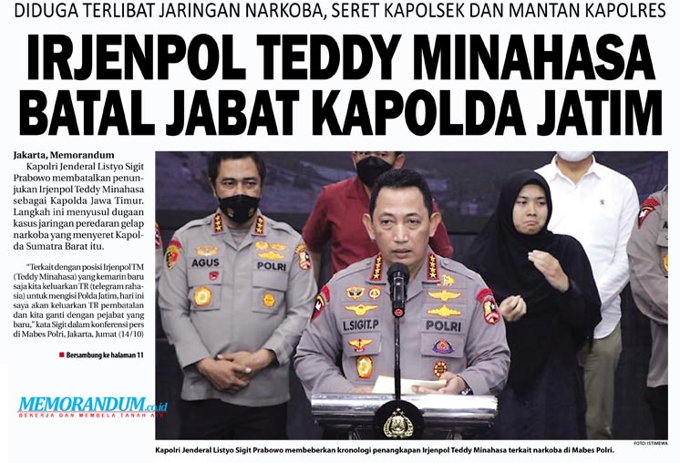 Irjenpol Teddy Minahasa Batal Jabat Kapolda Jatim