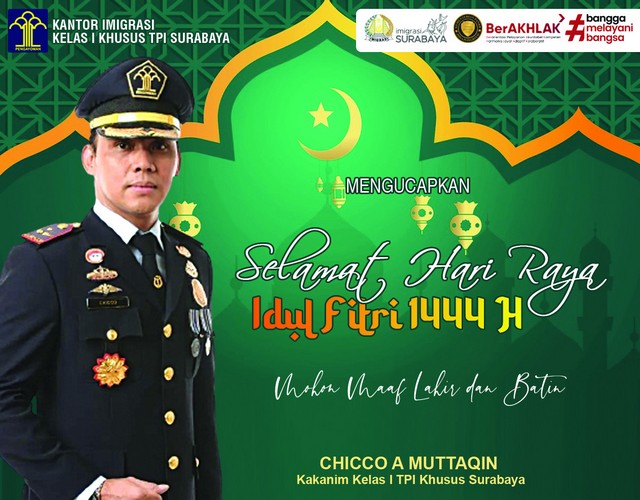Kantor Imigrasi Kelas I Khusus TPI Surabaya Mengucapkan Selamat Idul Fitri 1444 H