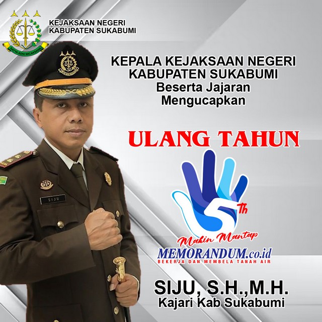 Kajari Kabupaten Sukabumi Mengucapkan Selamat HUT Ke-5 Memorandum.co.id