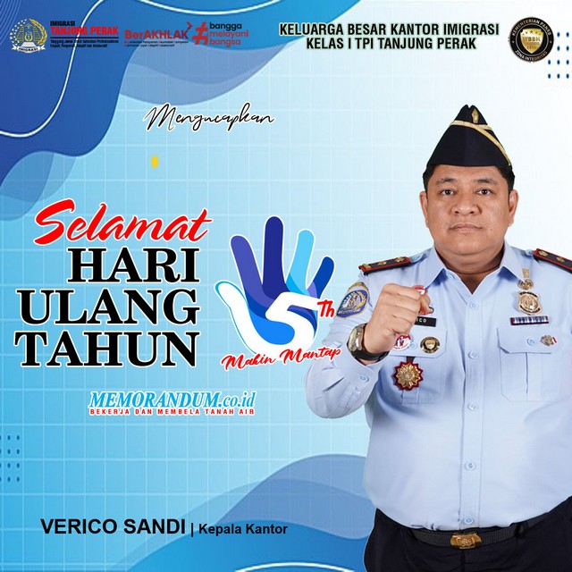 Kantor Imigrasi kelas I Tanjung Perak Mengucapkan Selamat HUT Ke-5 Memorandum.co.id